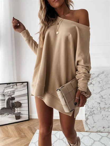 Loose Fit Long Sleeve Solid Color Sweater