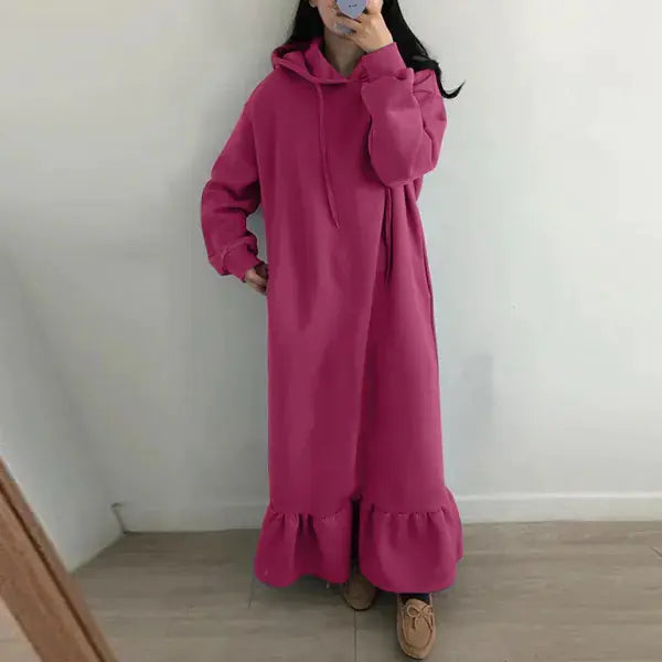 Women's Fleece-lined Hooded Loose Dress