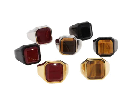 Men's Simple Square Tiger Eye Gem Fashion Ring