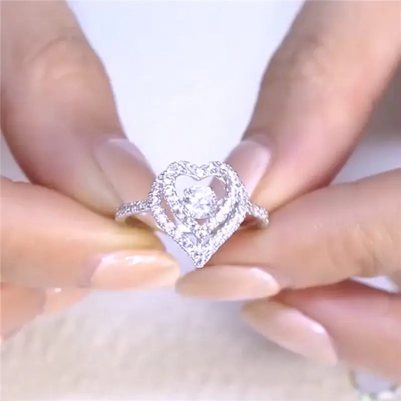 Heart-Shaped Diamond Ring for Women with Zircon Stones